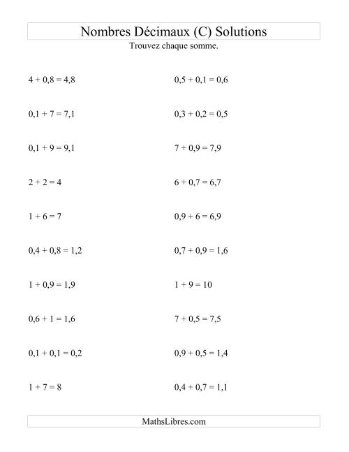Addition horizontale de nombres décimaux (1 décimale) (C) page 2