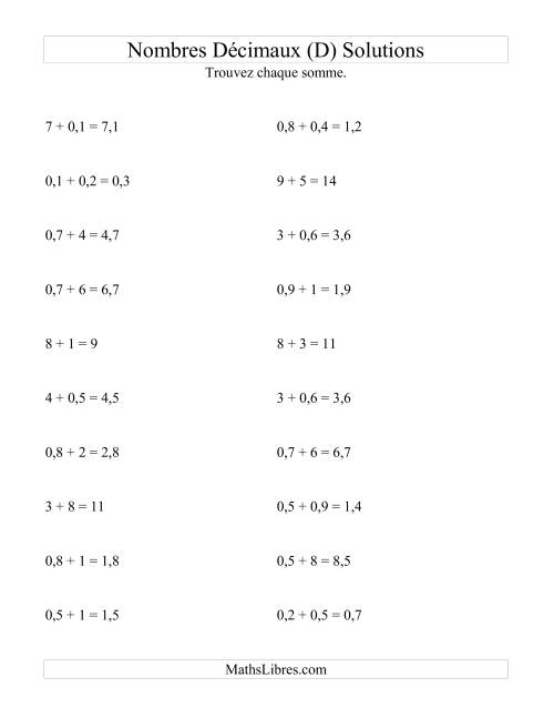 Addition horizontale de nombres décimaux (1 décimale) (D) page 2