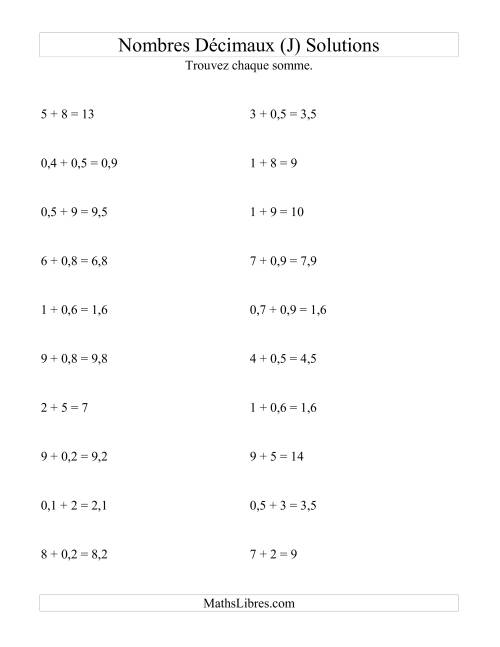 Addition horizontale de nombres décimaux (1 décimale) (J) page 2