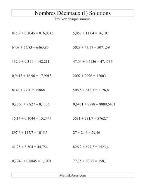 Addition horizontale de nombres décimaux (4 décimales) (I) page 2