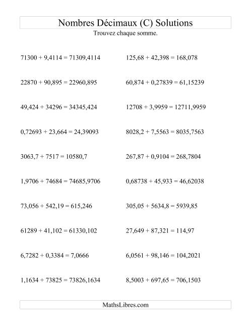 Addition horizontale de nombres décimaux (5 décimales) (C) page 2