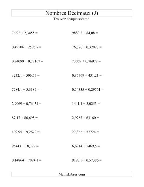 Addition horizontale de nombres décimaux (5 décimales) (J)