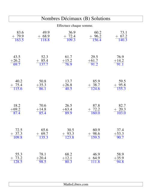 Addition de nombres décimaux (10,1 à 10,9) (B) page 2