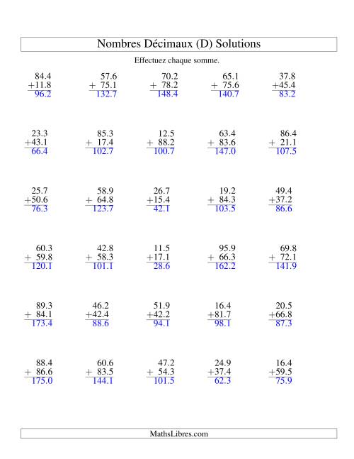 Addition de nombres décimaux (10,1 à 10,9) (D) page 2