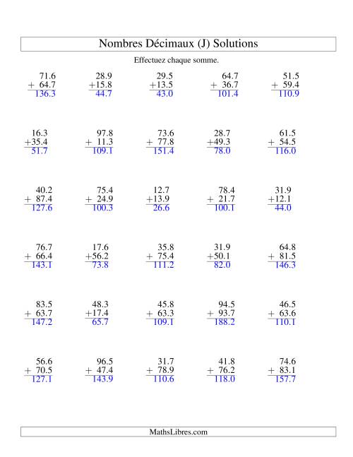Addition de nombres décimaux (10,1 à 10,9) (J) page 2