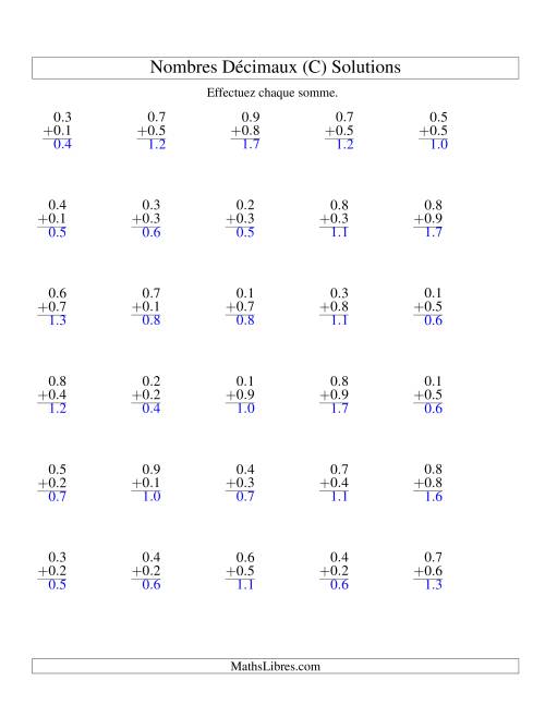 Addition de nombres décimaux (0,1 à 0,9) (C) page 2
