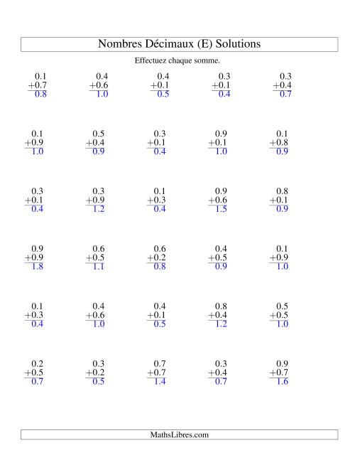 Addition de nombres décimaux (0,1 à 0,9) (E) page 2