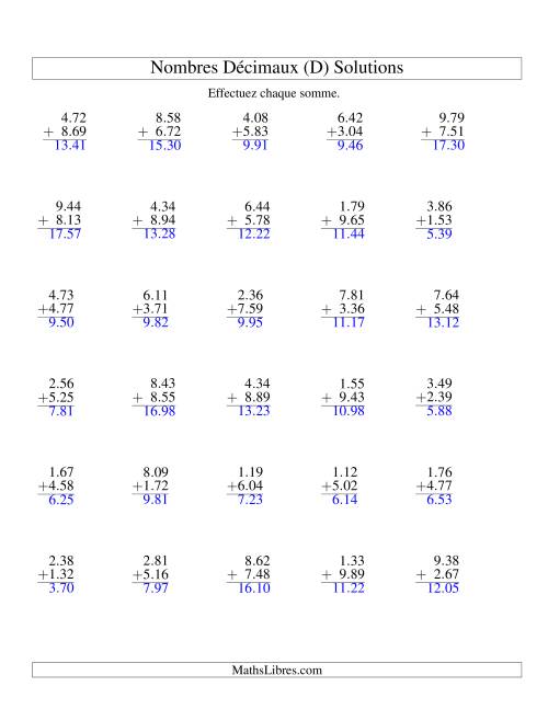 Addition de nombres décimaux (1,01 à 1,99) (D) page 2