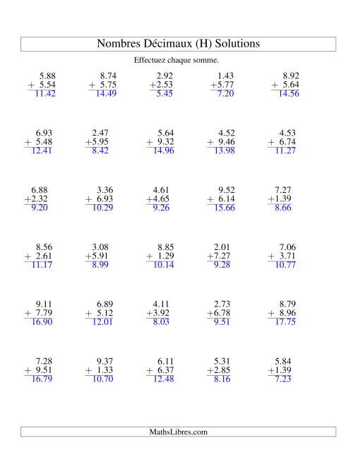 Addition de nombres décimaux (1,01 à 1,99) (H) page 2