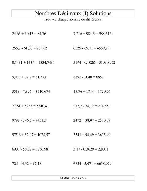 Addition et soustraction horizontale de nombres décimaux (4 décimales) (I) page 2