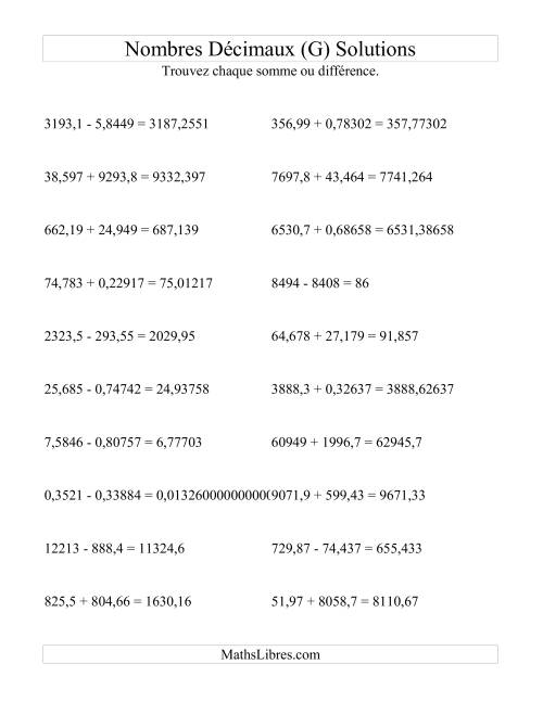 Addition et soustraction horizontale de nombres décimaux (5 décimales) (G) page 2