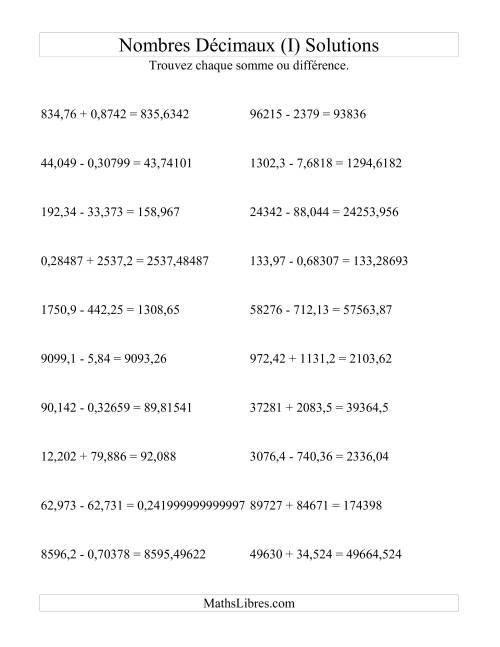 Addition et soustraction horizontale de nombres décimaux (5 décimales) (I) page 2