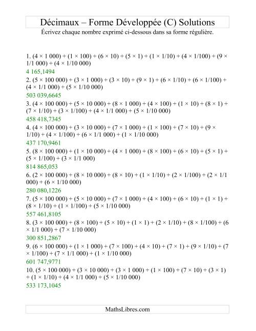 Écriture de nombres décimaux de la forme développée à la forme régulière (6 avant la virgule; 4 après) (C) page 2