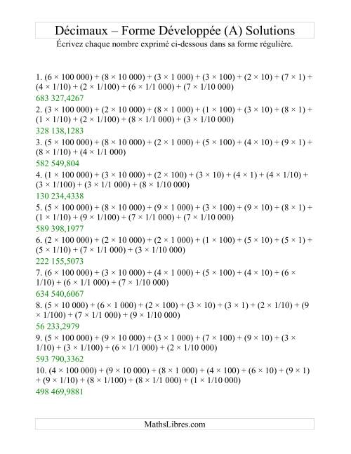 Écriture de nombres décimaux de la forme développée à la forme régulière (6 avant la virgule; 4 après) (Tout) page 2