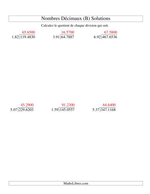 Division de nombres décimaux (10,01 à 10,99) -- Facile (B) page 2