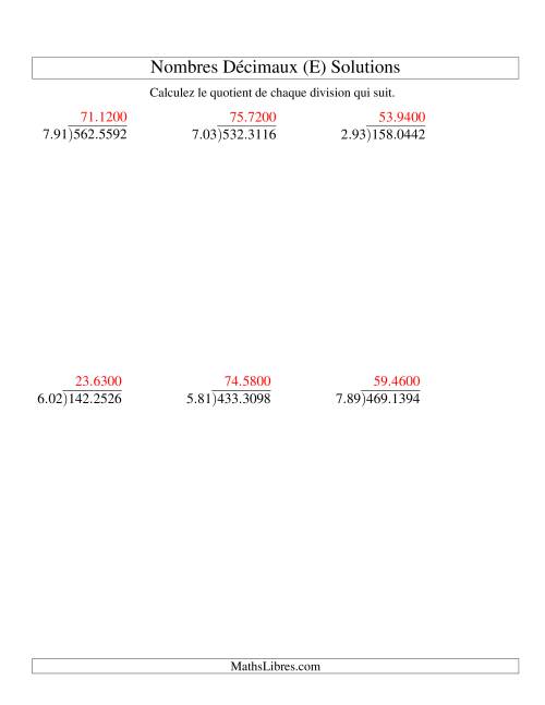 Division de nombres décimaux (10,01 à 10,99) -- Facile (E) page 2