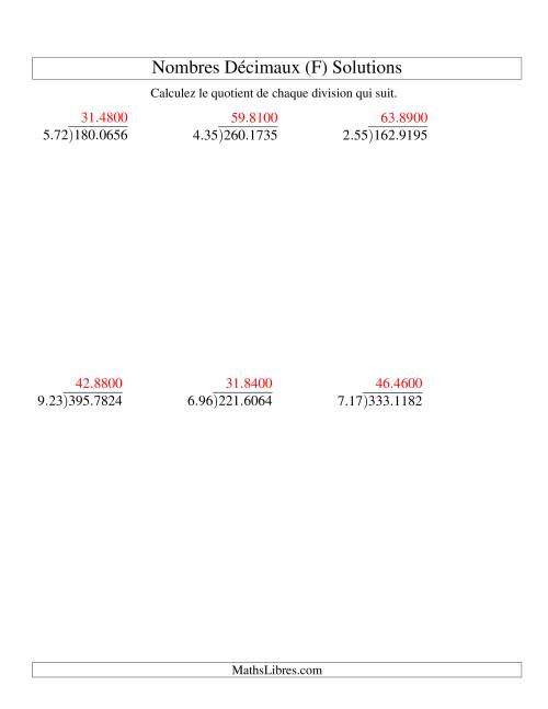 Division de nombres décimaux (10,01 à 10,99) -- Facile (F) page 2