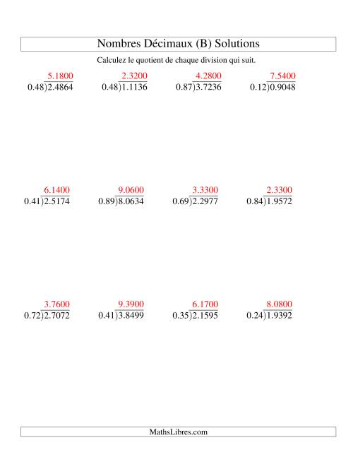 Division de nombres décimaux (1,01 à 1,99) -- Facile (B) page 2