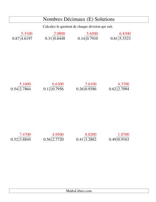 Division de nombres décimaux (1,01 à 1,99) -- Facile (E) page 2