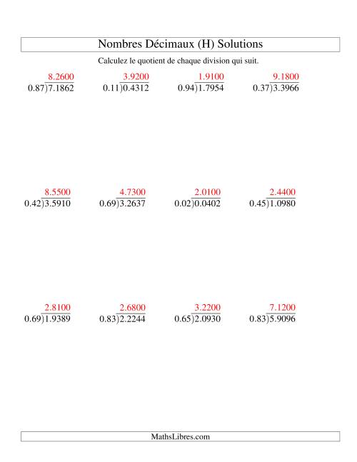 Division de nombres décimaux (1,01 à 1,99) -- Facile (H) page 2