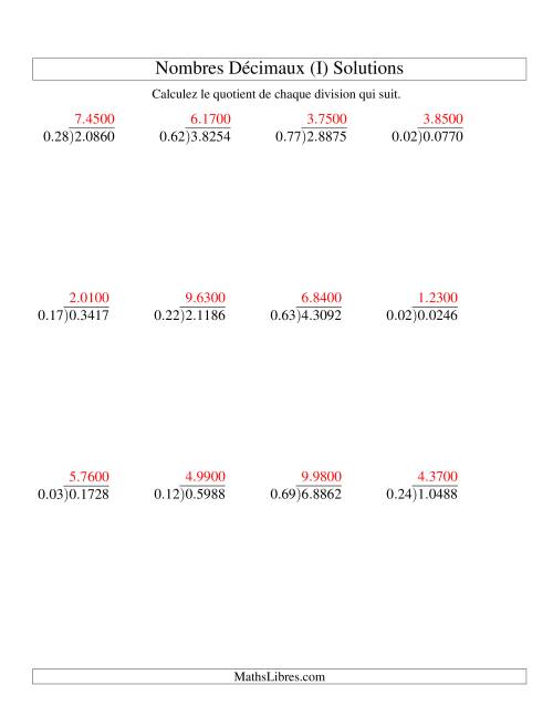 Division de nombres décimaux (1,01 à 1,99) -- Facile (I) page 2
