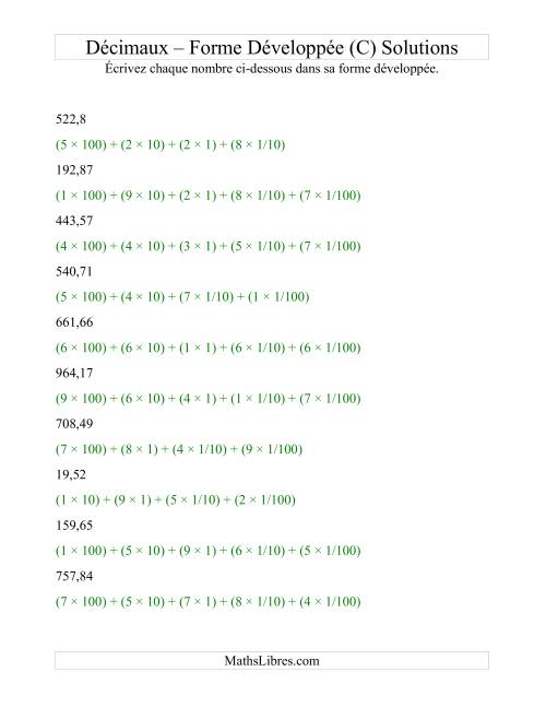 Écriture de nombres décimaux en forme développée (3 avant la virgule; 2 après) (C) page 2