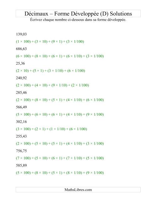 Écriture de nombres décimaux en forme développée (3 avant la virgule; 2 après) (D) page 2