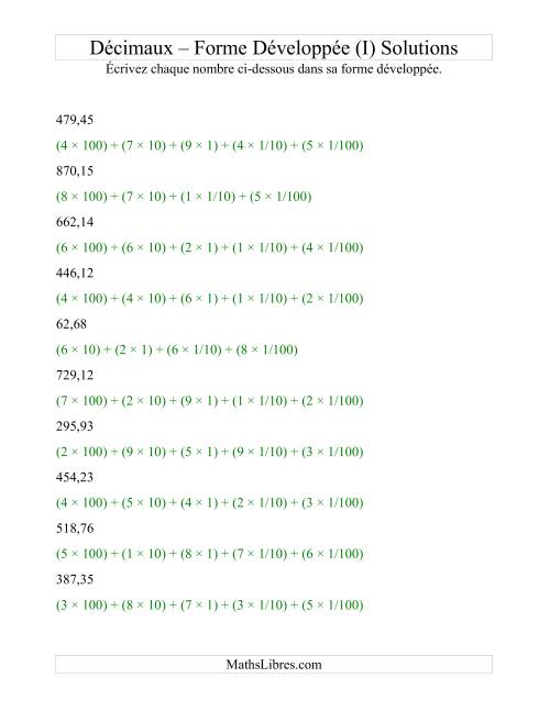 Écriture de nombres décimaux en forme développée (3 avant la virgule; 2 après) (I) page 2