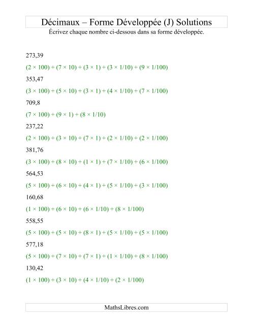 Écriture de nombres décimaux en forme développée (3 avant la virgule; 2 après) (J) page 2