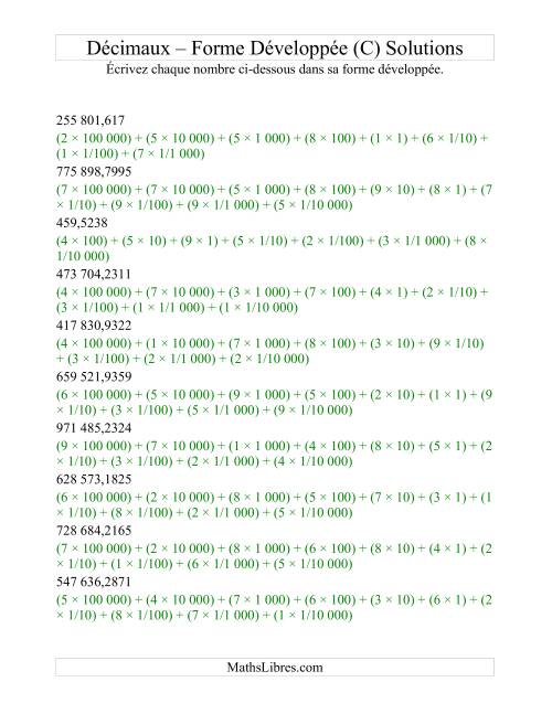 Écriture de nombres décimaux en forme développée (6 avant la virgule; 4 après) (C) page 2