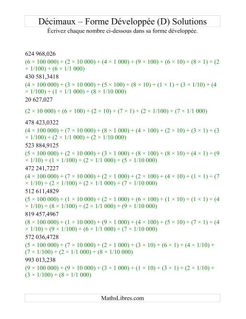 Écriture de nombres décimaux en forme développée (6 avant la virgule; 4 après) (D) page 2