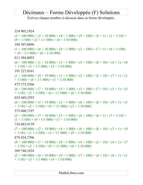 Écriture de nombres décimaux en forme développée (6 avant la virgule; 4 après) (F) page 2