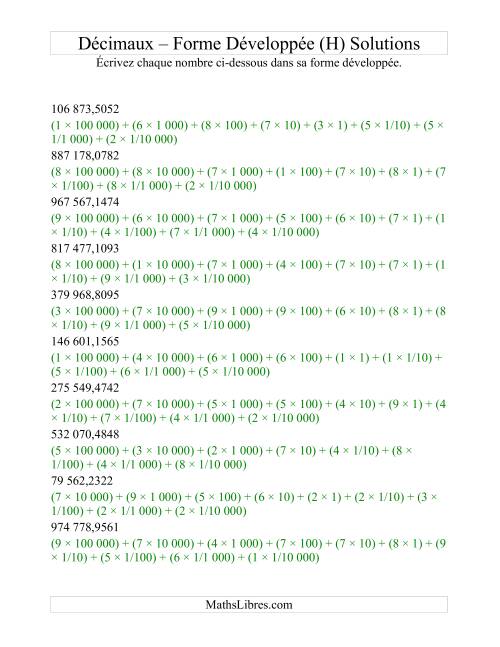 Écriture de nombres décimaux en forme développée (6 avant la virgule; 4 après) (H) page 2