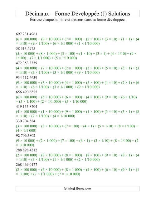 Écriture de nombres décimaux en forme développée (6 avant la virgule; 4 après) (J) page 2