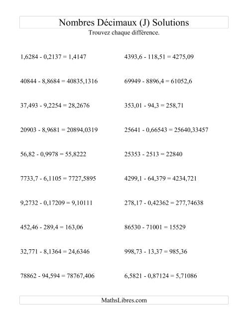 Soustraction horizontale de nombres décimaux (5 décimales) (J) page 2