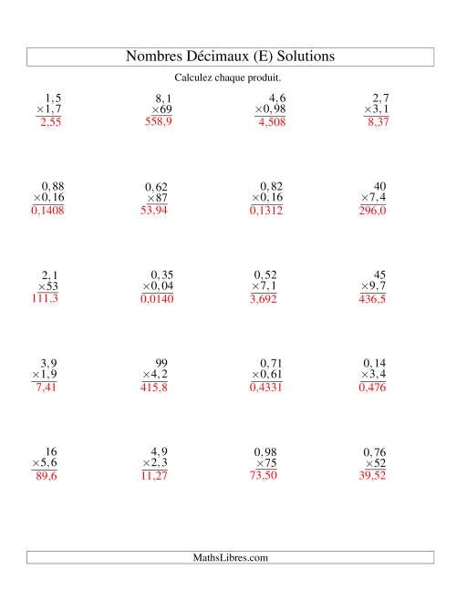 Multiplication de nombres décimaux -- 2-chiffres × 2-chiffres (E) page 2