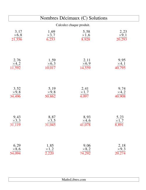 Multiplication de nombres décimaux -- Centièmes 3-chiffres × dixièmes 2-chiffres (C) page 2