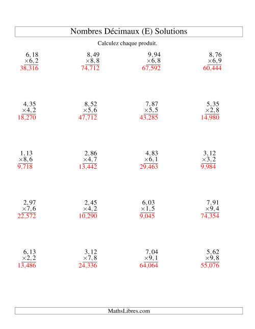 Multiplication de nombres décimaux -- Centièmes 3-chiffres × dixièmes 2-chiffres (E) page 2