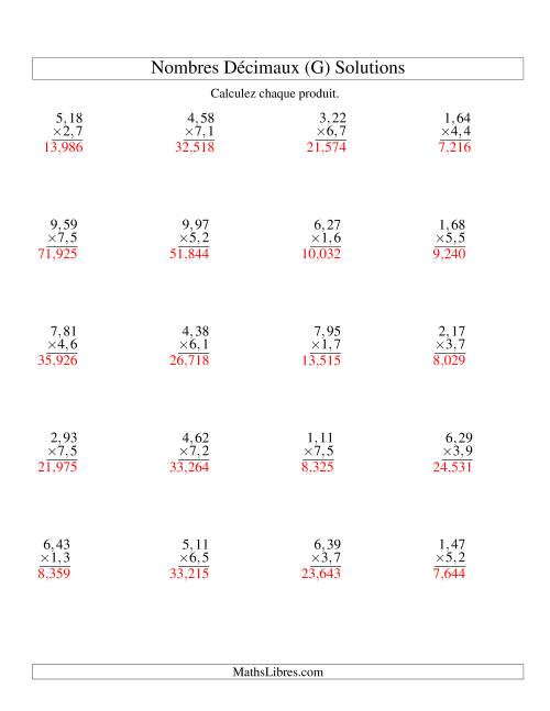 Multiplication de nombres décimaux -- Centièmes 3-chiffres × dixièmes 2-chiffres (G) page 2