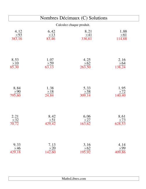 Multiplication de nombres décimaux -- Centièmes 3-chiffres × entiers 2-chiffres (C) page 2