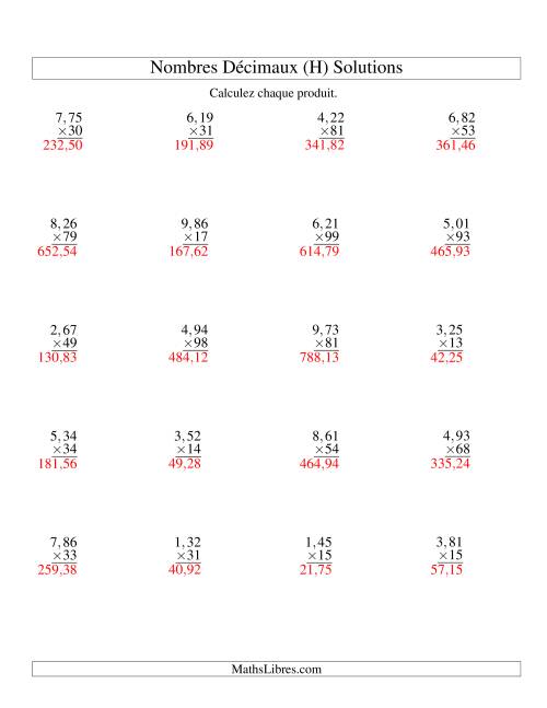 Multiplication de nombres décimaux -- Centièmes 3-chiffres × entiers 2-chiffres (H) page 2