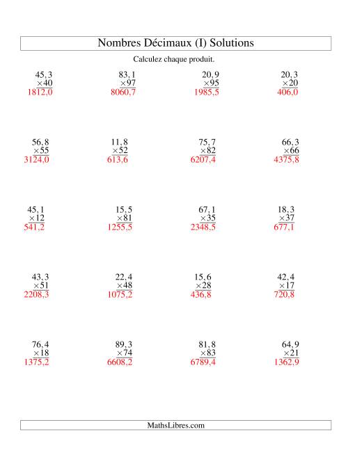 Multiplication de nombres décimaux -- Dixièmes 3-chiffres × entiers 2-chiffres (I) page 2