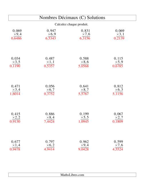 Multiplication de nombres décimaux -- Millièmes 3-chiffres × dixièmes 2-chiffres (C) page 2