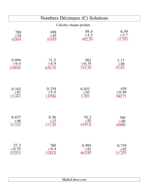 Multiplication de nombres décimaux -- 3-chiffres × 2-chiffres (C) page 2