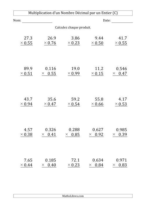 Multipication de Divers Nombres Décimaux par un Nombre à 2 Chiffres des Centièmes (C)