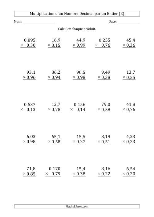 Multipication de Divers Nombres Décimaux par un Nombre à 2 Chiffres des Centièmes (E)