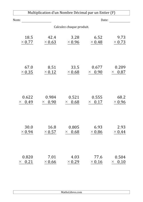 Multipication de Divers Nombres Décimaux par un Nombre à 2 Chiffres des Centièmes (F)