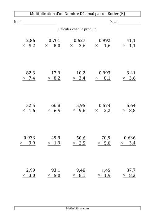 Multipication de Divers Nombres Décimaux par un Nombre à 2 Chiffres des Dixièmes (E)