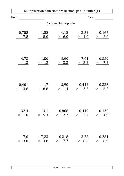 Multipication de Divers Nombres Décimaux par un Nombre à 2 Chiffres des Dixièmes (F)