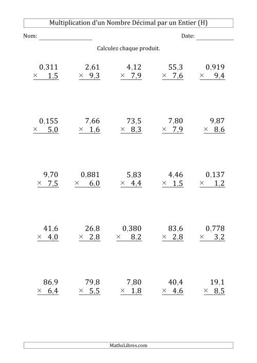 Multipication de Divers Nombres Décimaux par un Nombre à 2 Chiffres des Dixièmes (H)